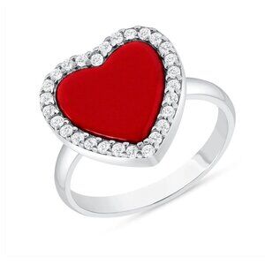 Sterling Silver 925 Rhodium Plated Heart Shape Pave Red Stone Ring